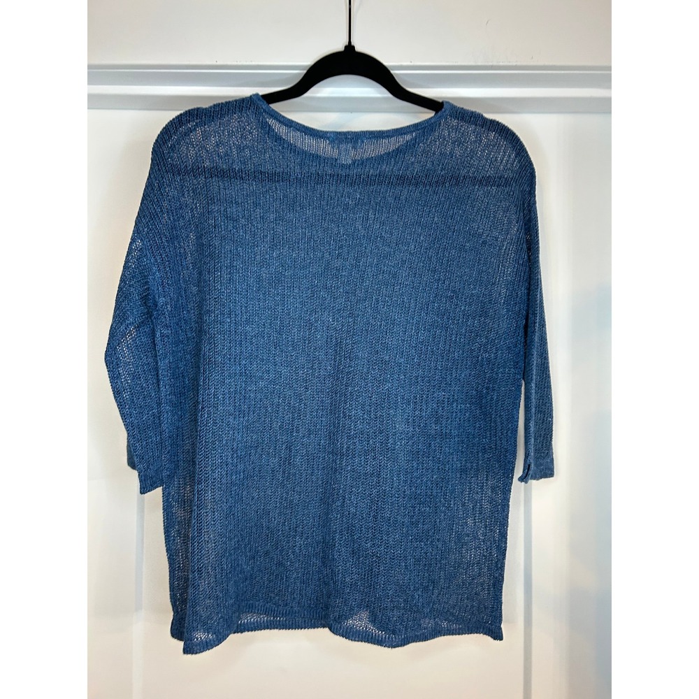 J. Jill Blue Open Knit Boat Neck 3/4 Sleeve Knit Sweater Womens Small Petite - Picture 5 of 7